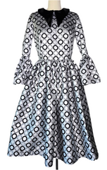 Circle - Print Dress with Black Satin Collar
