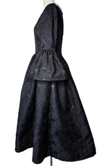 Black Jacquard Dress with White Collar