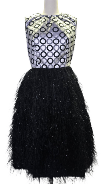 Printed circle luxurious fabric with fur stringy fabric
