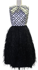 Printed circle luxurious fabric with fur stringy fabric
