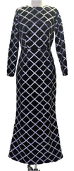 Noir Grid Velvet Column Gown